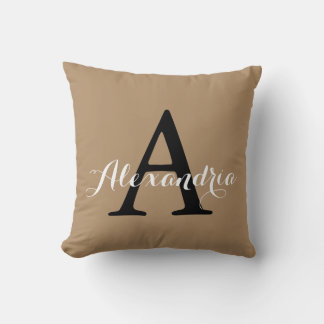 Neutral-braune Tan-Vollfarbmonogramm Kissen