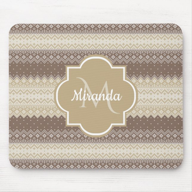 Neutral-braune und Tan-Strick mit Namen Mousepad (Vorne)