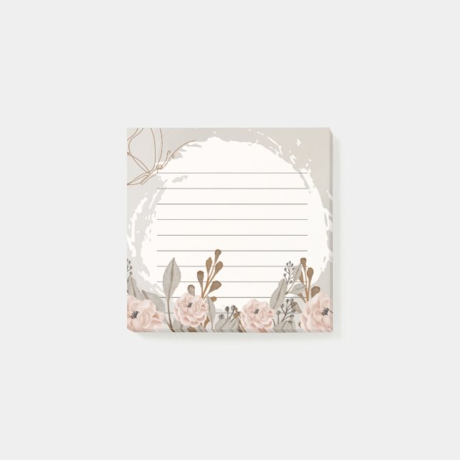 Neutral Brawn Tan Floral Lined Post-it Klebezettel (Vorderseite)