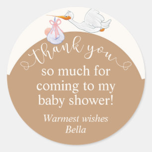 Neutral Brown Baby Shower Stork Danke Aufkleber