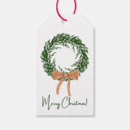 Neutral Brown Bow Wreath Christmas Gift Tag Geschenkanhänger