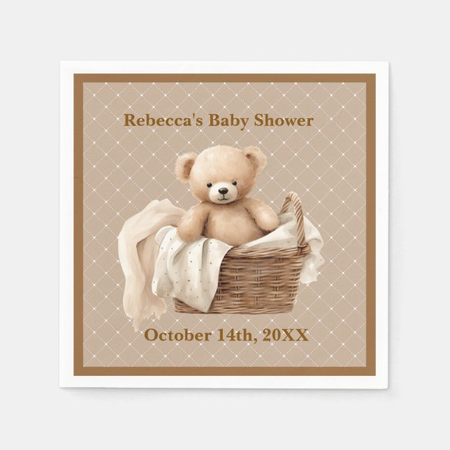 Neutral Brown Teddy Bear Baby Shower Paper Napkin Serviette (Vorderseite)