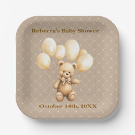 Neutral Brown Teddy Bear Baby Shower Paper Plate Pappteller