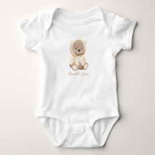 Neutral Brown Teddy Bear Personalisiert Name Baby Strampler