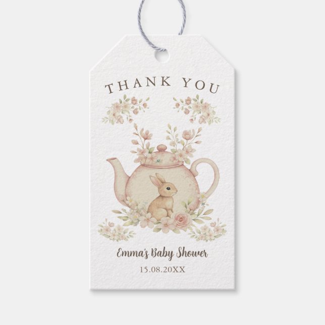 Neutral Bunny Tea Party Baby Shower Thank You  Geschenkanhänger (Vorderseite)