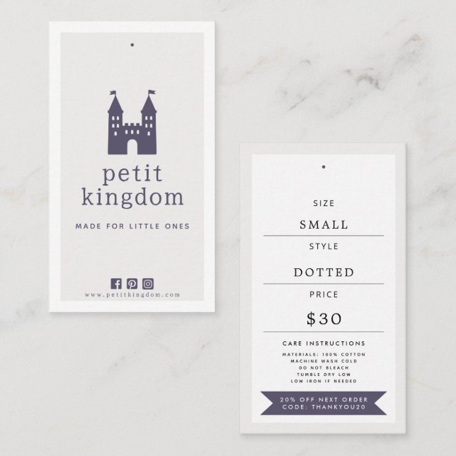 Neutral Castle Pre-Made Logo Kids Clothing Hang Ta Visitenkarte (Vorne/Hinten)