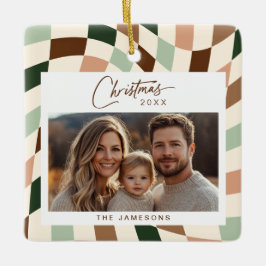 Neutral-Checkered-Foto Weihnachten Keramikornament