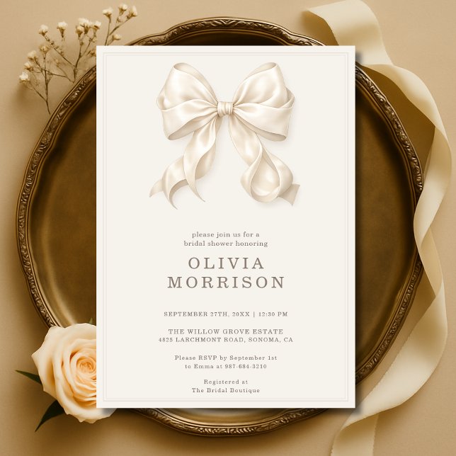 Neutral Coquette Bow Bridal Shower Einladung (Von Creator hochgeladen)