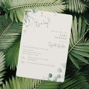 Neutral Cream & Greenery It's a Boy Baby Shower Einladung