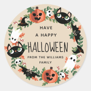 Neutral Cute Spooky Happy Halloween Wreath Runder Aufkleber