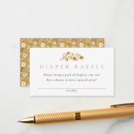 Neutral Diaper Raffle Card | Ivory & Golden Floral Begleitkarte