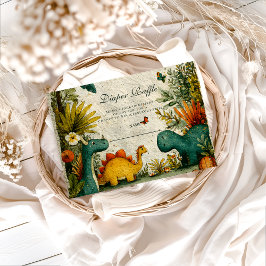 Neutral Dinosaur Baby Shower Diapper Raffle Begleitkarte