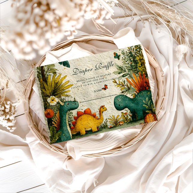 Neutral Dinosaur Baby Shower Diapper Raffle Begleitkarte (Von Creator hochgeladen)