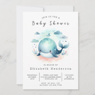 Neutral druckbare Whale Babydusche Einladung