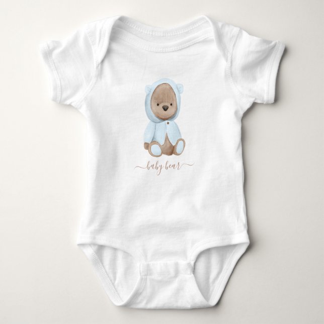 Neutral Dusty Blue Teddy Bear Baby Bear Baby Strampler (Vorderseite)