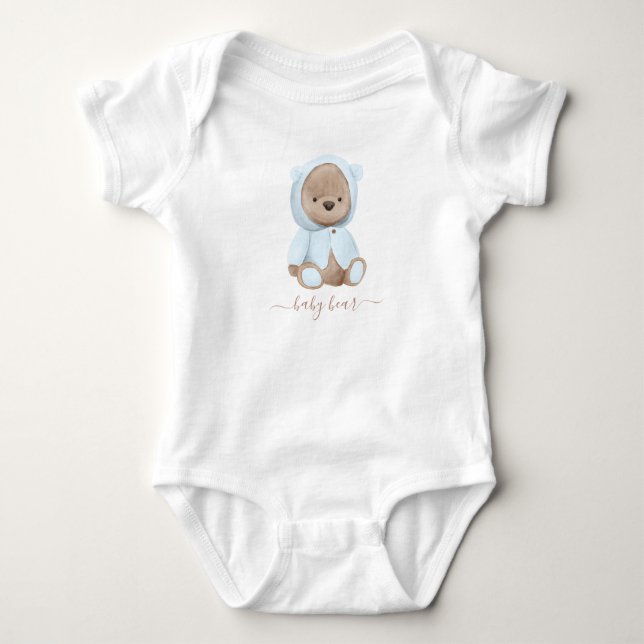 Neutral Dusty Blue Teddy Bear Baby Bear Strampler (Vorderseite)