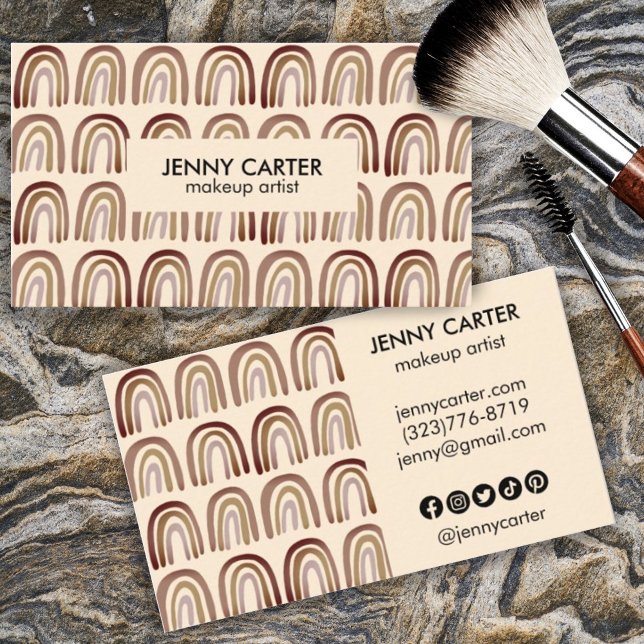 Neutral Earthy Rainbows Muster Boho Unique Brown Visitenkarte (Von Creator hochgeladen)