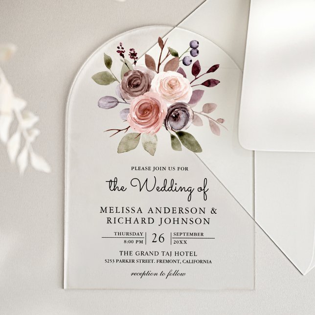 Neutral Earthy Taupe Floral Wedding Acryleinladungen (Von Creator hochgeladen)