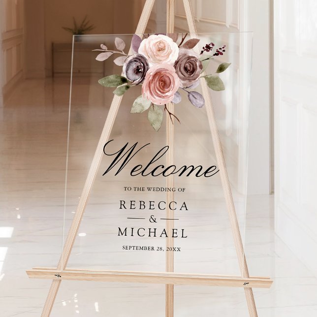 Neutral Earthy Taupe Floral Wedding Welcome Acrylschild (Von Creator hochgeladen)