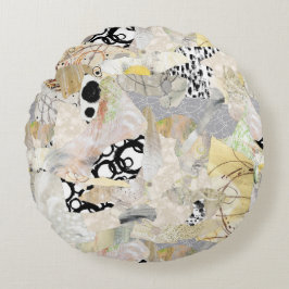 Neutral Elegant Abstract Collage Design Rundes Kissen