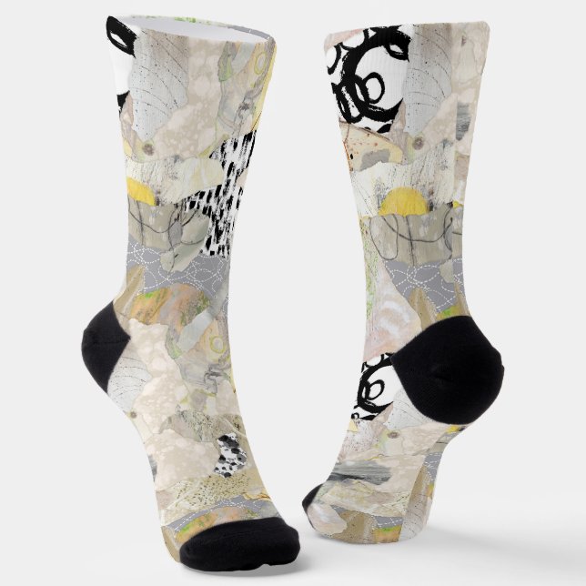 Neutral Elegant Abstract Collage Design Socken (Gewinkelt)