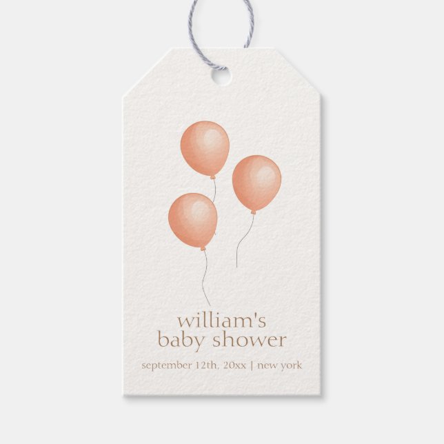 Neutral Elegant Boho Balloon Baby Shower Geschenkanhänger (Vorderseite)