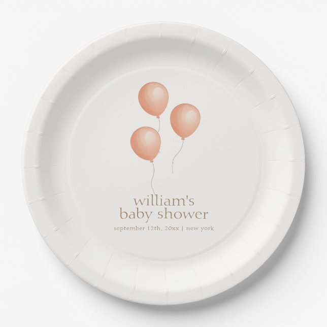 Neutral Elegant Boho Balloon Baby Shower Pappteller (Vorderseite)