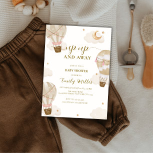 Neutral Elegant Boho Hot Air Ballon Babydusche Einladung