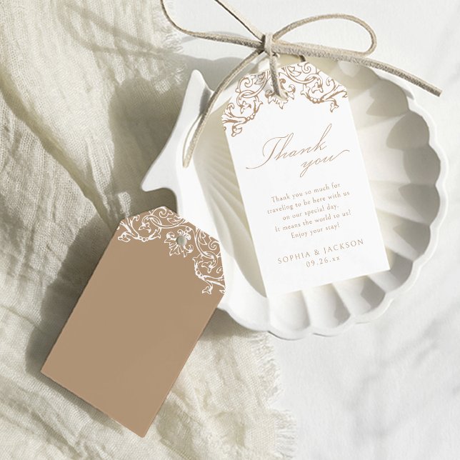 Neutral Elegant Vintages Skript Vielen Dank Geschenkanhänger (Neutral Elegant Vintage Script Thank You Gift Tags)