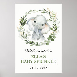 Neutral Eukalyptus Greenery Elephant Baby Sprinkle Poster