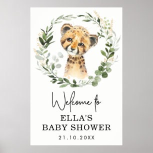 Neutral Eukalyptus Greenery Leopard Baby Shower Poster