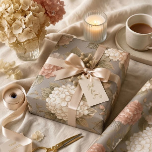 Neutral floral   beige Hortensien Cottagecore Geschenkpapier