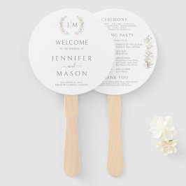 Neutral Floral Blush Monogram Wedding Program Fächer