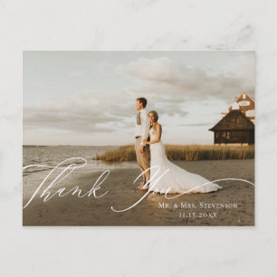 Neutral Floral Calligraphy Wedding Foto Vielen Dan Postkarte