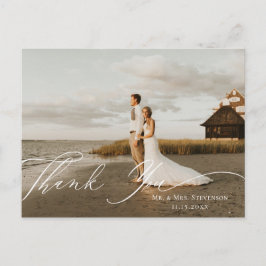 Neutral Floral Calligraphy Wedding Foto Vielen Dan Postkarte