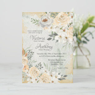 Neutral-Floral-Script-Hochzeit Einladung