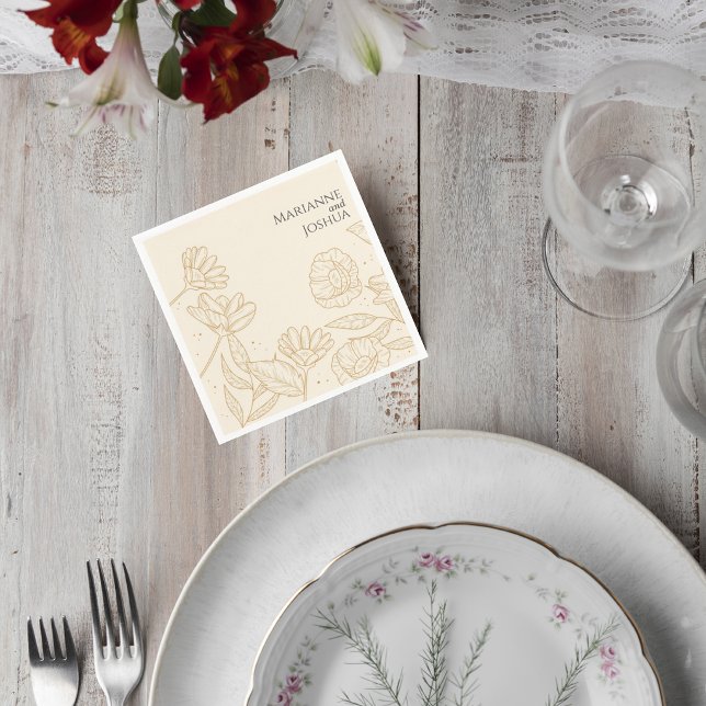 Neutral Floral Wedding Cocktail Napkin Serviette (Von Creator hochgeladen)