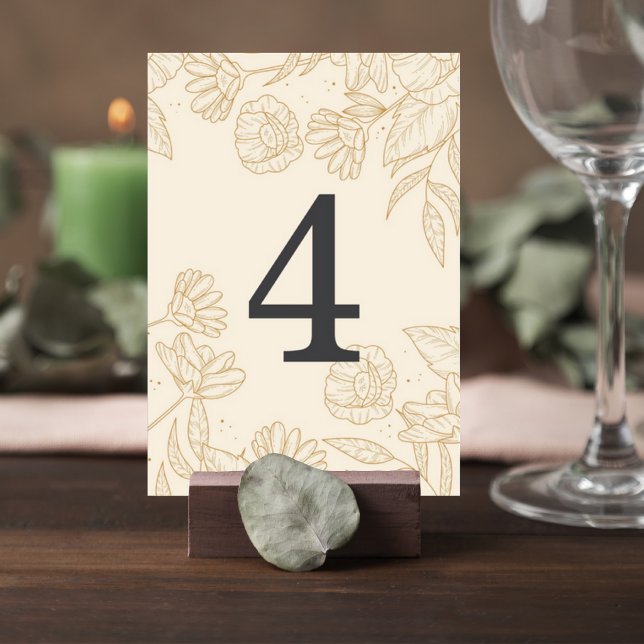 Neutral Floral Wedding Table Number Card Tischnummer (Von Creator hochgeladen)