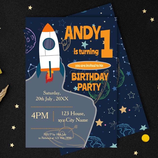 Neutral für das weibliche Muttergeschlecht im Welt Einladung (Outer Space First Birthday Party Gender Neutral Invitation)