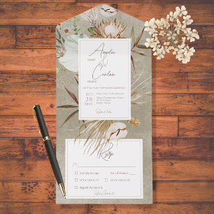Neutral gebohrtes Boho Floral Frame Sage Dinner All In One Einladung