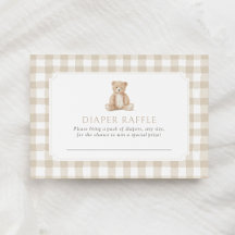 Neutral Gingham Teddy Bear Diaper Raffle Ticket