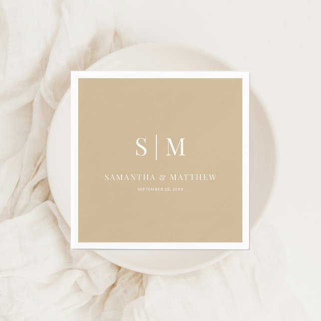 Neutral Gold Elegante Couple Initials Hochzeit Serviette (Neutral Gold Couple Initials Wedding Napkin)