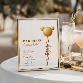 Neutral Gold Teddy Balloon Bar Menu Poster
