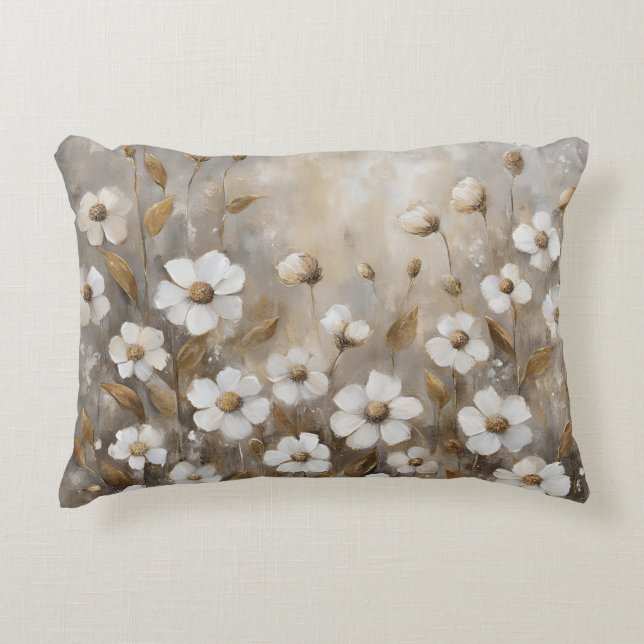 Neutral Gray Gold Taupe Floral Dekokissen (Vorderseite)