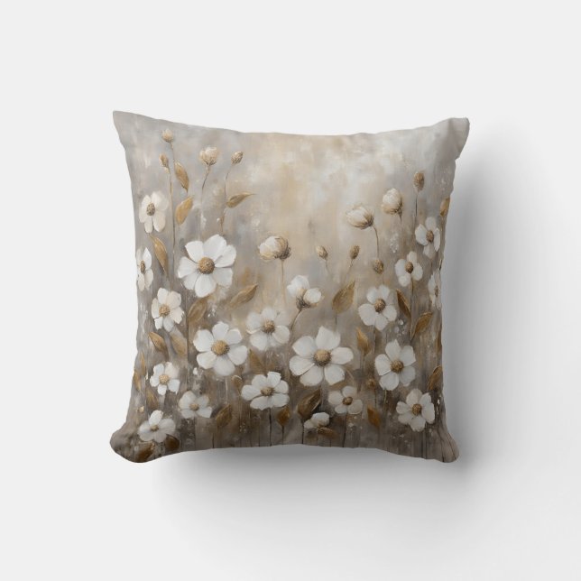 Neutral Gray Gold Taupe Floral Kissen (Vorderseite)