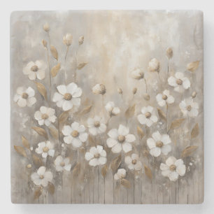 Neutral Gray Gold Taupe Floral Steinuntersetzer