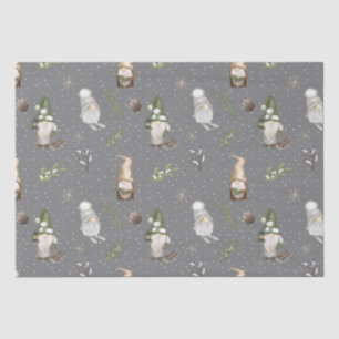 Neutral Gray Snowy Forest Weihnachtsgnomes Muster Seidenpapier