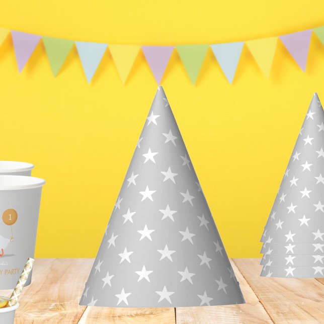 Neutral Gray Star Pattern Kindergeburtstag Partyhütchen (Von Creator hochgeladen)