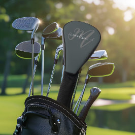 Neutral Gray Stylish Script Monogram und Name Golf Headcover