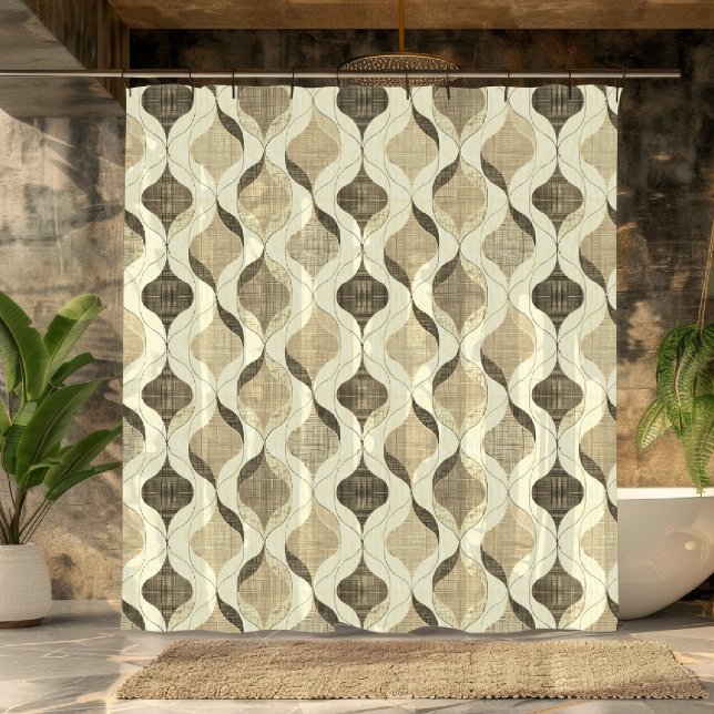 Neutral Gray Tan Modern Wavy Luxus Duschvorhang (Von Creator hochgeladen)